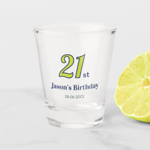 21st birthday yellow blue green bold letter name t shot glass