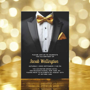 21st Black and Gold Tuxedo Birthday Event Invitation
