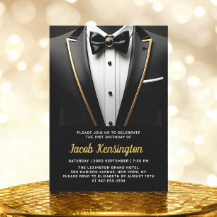 21st Black and Gold Tuxedo Birthday Event Invitation