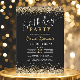 21st Black Gold Glitter Any Age Birthday  Invitation