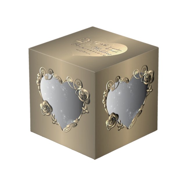 21st Brass & Bronze Anniversaries Rose 4 Photos Cube (Front Angled)
