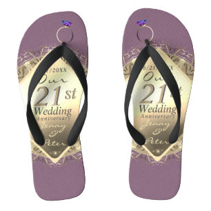 21st Brass & Iolite Wedding Anniversary Flip Flops