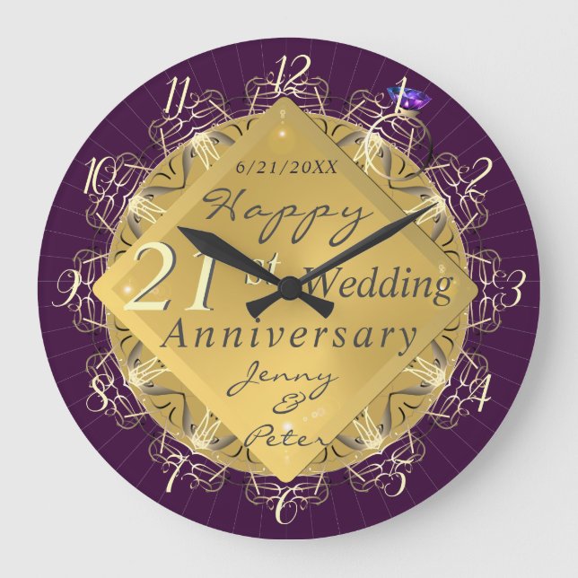 21st Brass Iolite Wedding Anniversary Large Clock (Front)