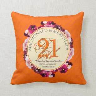 21st BRASS Wedding Anniversary Orange Christian Cushion