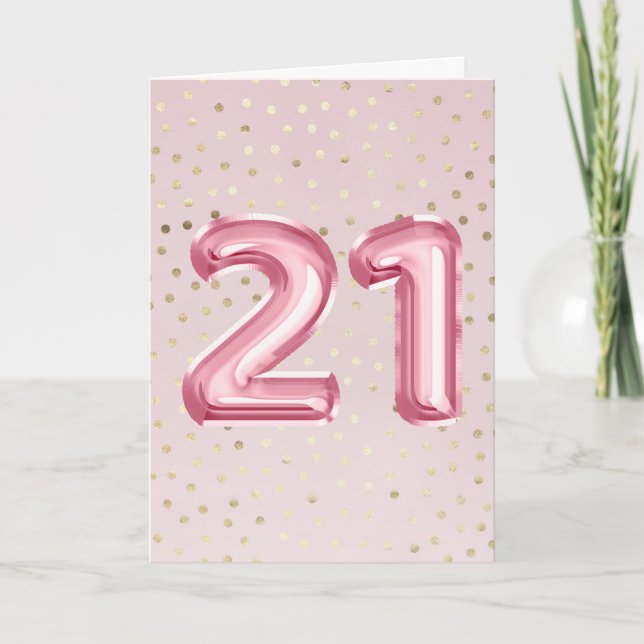 21st celebration gold pink foil birthday card (Front)