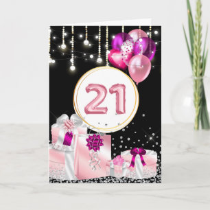 21st celebration purple black glitter balloons card