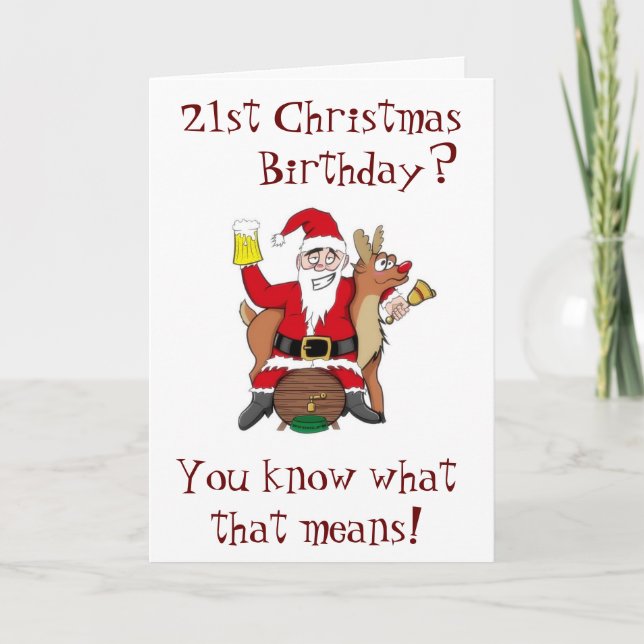 ***21st CHRISTMAS BIRTHDAY WISHES** TIME TO PARTY Holiday Card (Front)