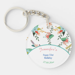 21st Colourful Flowers Happy Birthday Key Ring
