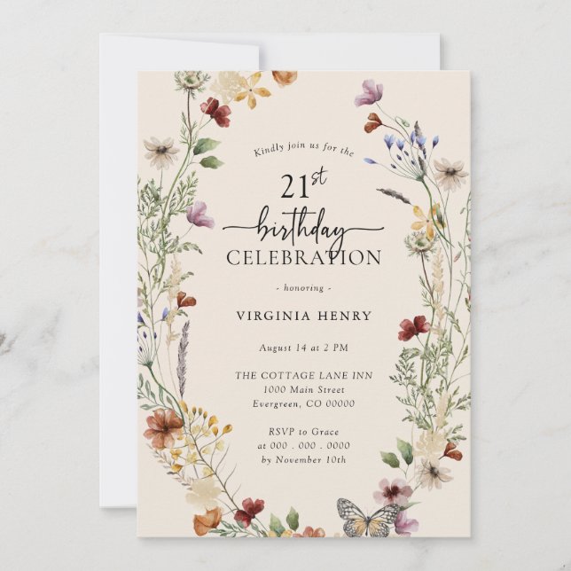 21st Floral Birthday Invitation (Front)