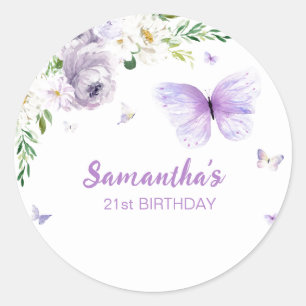 21st Floral Purple Gold Butterfly  Classic Round Sticker
