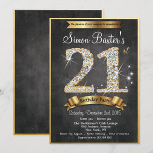 21st Gold Diamond Chalkboard Birthday Invitation