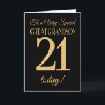 21st Gold-effect on Black, Great-Grandson Birthday Card<br><div class="desc">A chic 21st Birthday Card for a 'Very Special GreatGrandson',  with a number 21 composed of gold-effect numbers and the word 'Great-Grandson',  in gold-effect,  on a black background. The inside message,  which you can change if you wish,  is 'Happy Birthday'</div>
