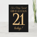 21st Gold-effect on Black, Great-Grandson Birthday Card<br><div class="desc">A chic 21st Birthday Card for a 'Very Special GreatGrandson',  with a number 21 composed of gold-effect numbers and the word 'Great-Grandson',  in gold-effect,  on a black background. The inside message,  which you can change if you wish,  is 'Happy Birthday'</div>