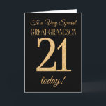 21st Gold-effect on Black, Great-Grandson Birthday Card<br><div class="desc">A chic 21st Birthday Card for a 'Very Special GreatGrandson',  with a number 21 composed of gold-effect numbers and the word 'Great-Grandson',  in gold-effect,  on a black background. The inside message,  which you can change if you wish,  is 'Happy Birthday'</div>