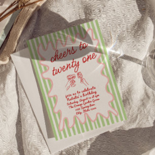 21st Hand Drawn Colourful Stripes Fun Birthday  Invitation