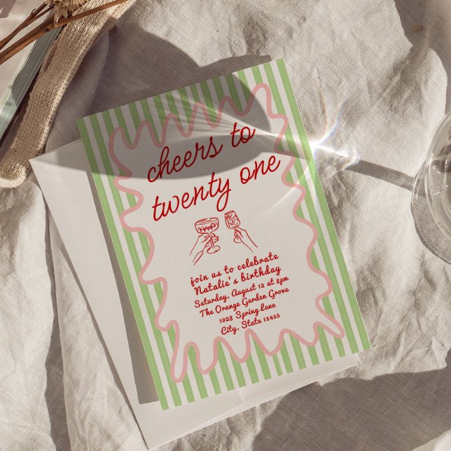 21st Hand Drawn Colourful Stripes Fun Birthday  Invitation (Creator Uploaded)