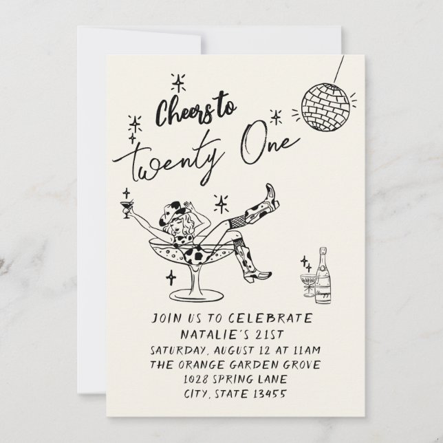 21st Hand Drawn Cowgirl Coastal  Photo Birthday Invitation (Front)