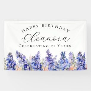 21st Happy Birthday Banner Blue July Birth Flower