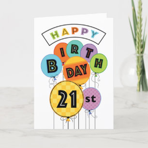 21st Happy Birthday Bright Typography Balloons Card
