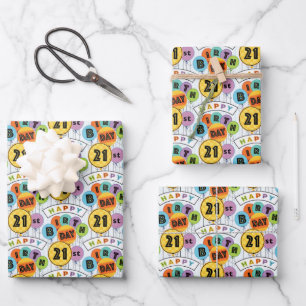21st Happy Birthday Bright Typography Balloons  Wrapping Paper Sheet