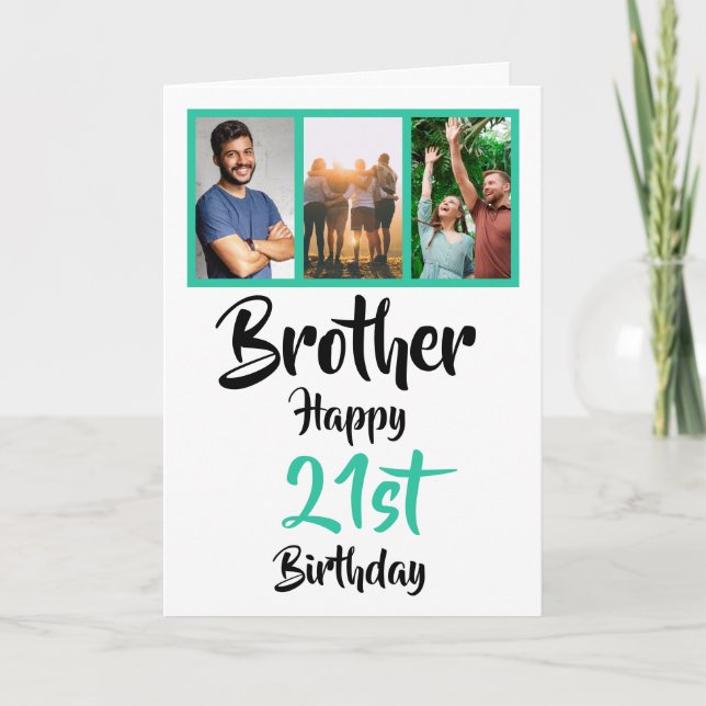21st happy birthday brother photo collage Card (Front)