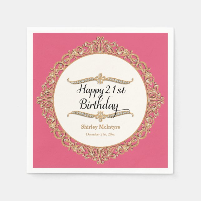 21st Happy Birthday Party Celebration Round Decor Napkin (Front)