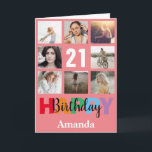 21st Happy Birthday Photo Collage Modern Pink Card<br><div class="desc">21st Happy Birthday Photo Collage Modern Pink Card with personalised name. For further customisation,  please click the "Customise it" button and use our design tool to modify this template.</div>