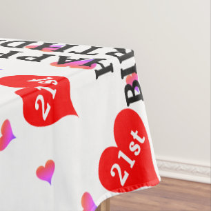21st Happy Birthday Red Pink Hearts Tablecloth