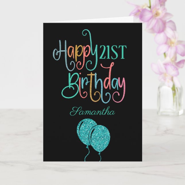 21st Happy Birthday Stylish Text Name Colourful Card (Orchid)