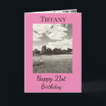 21st Inspiration Follow Your Dreams Birthday Card<br><div class="desc">Celebrate her 21st birthday with an encouraging card sending a “Follow Your Dreams” message,  The unique image of a girl flying a kite will delight your special woman. The bold pink,  black and white design sends a message of a positive future and best wishes for her journey in life.</div>