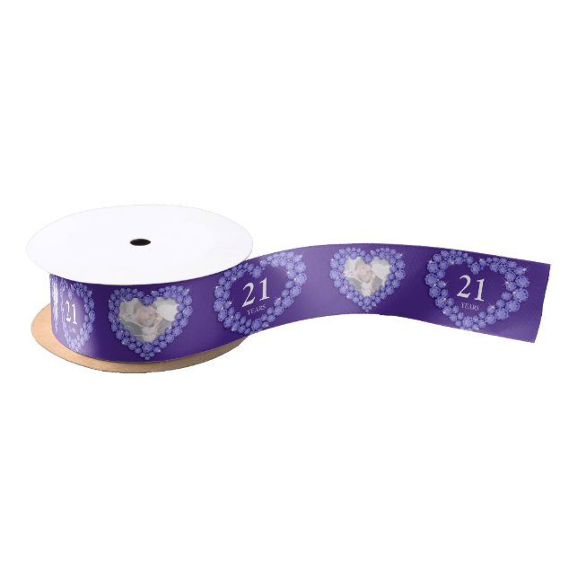 21st Iolite purple wedding anniversary photo heart Satin Ribbon (Spool)