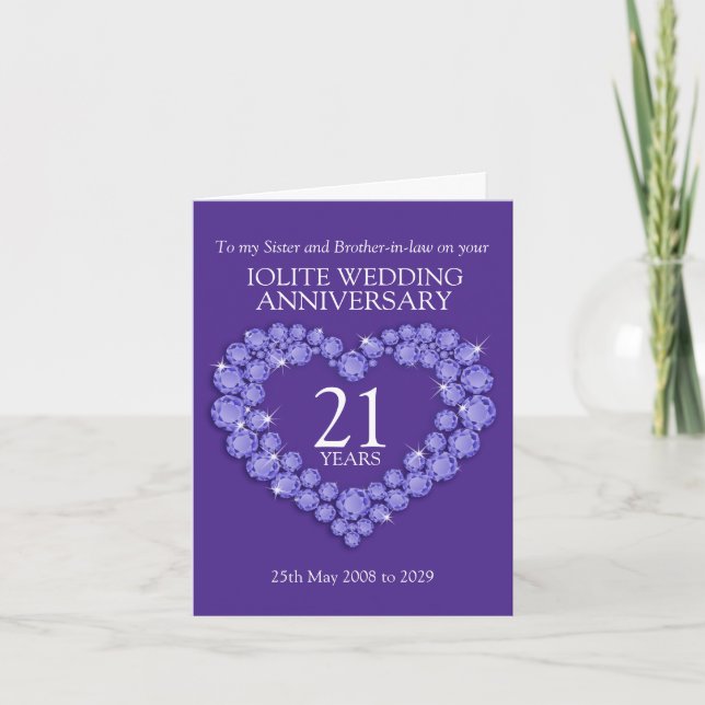 21st Iolite wedding anniversary heart sister card (Front)