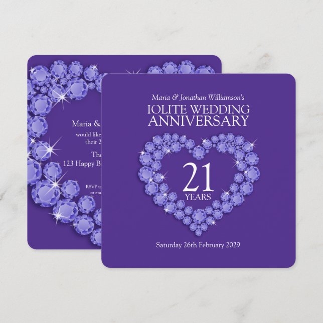 21st iolite wedding anniversary party invitations (Front/Back)