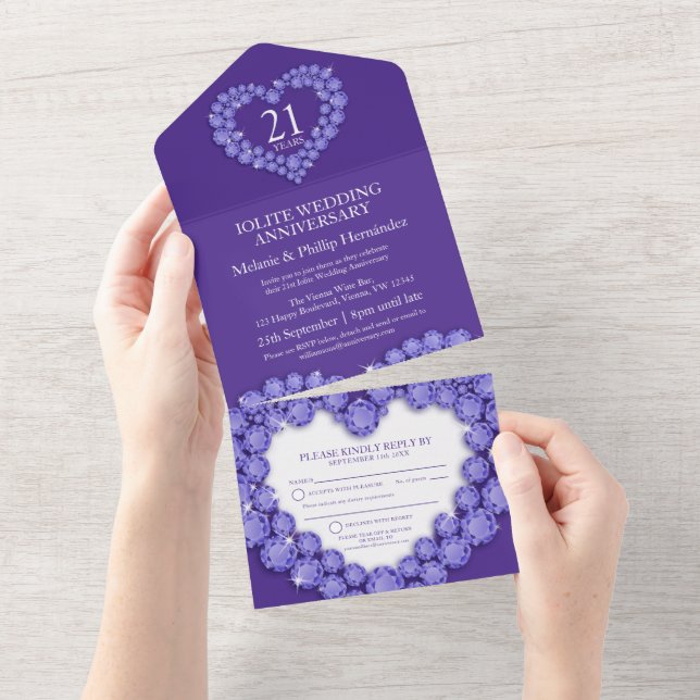 21st iolite wedding anniversary purple all in one invitation (Tearaway)