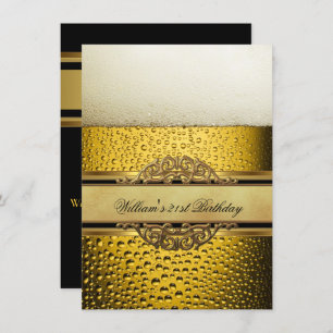 21st Mans Beer Black Gold Birthday Party Invitation
