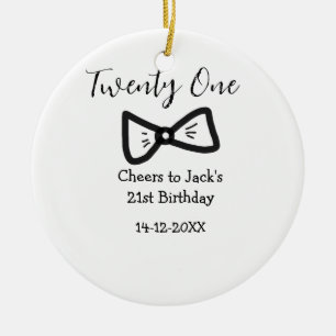 21st men birthday add name bow date cheers black ceramic tree decoration