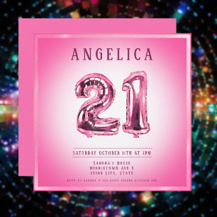 21st Number Balloons Birthday Invitation