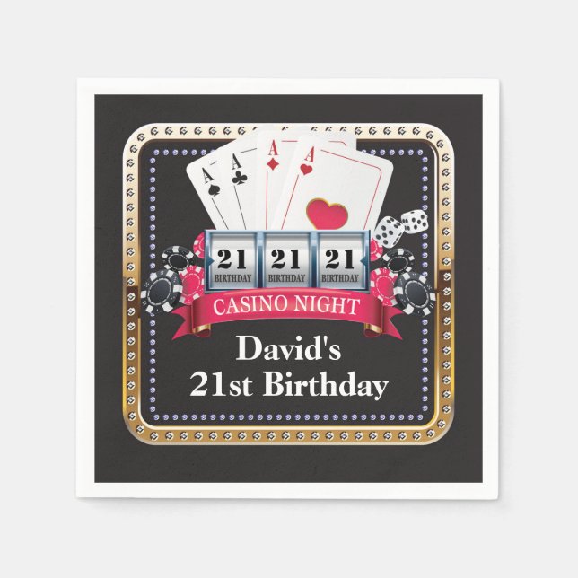 21st Poker Playing Card Casino Birthday Napkins (Front)