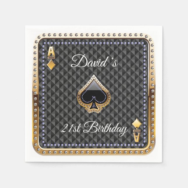 21st Poker Playing Card Casino Birthday Napkins (Front)