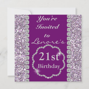 21st PURPLE BLING Birthday Party Invitation