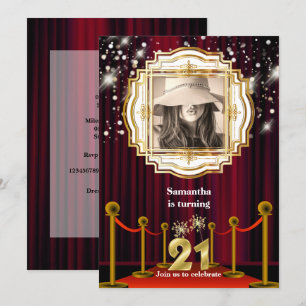 21st red carpet hollywood VIP gold bling party Invitation