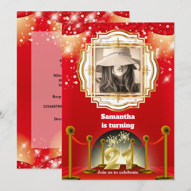 21st red carpet hollywood VIP gold photo party Invitation (Front/Back)