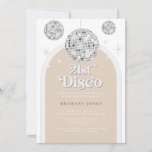 21st Silver Retro Disco Glitter arch  Invitation