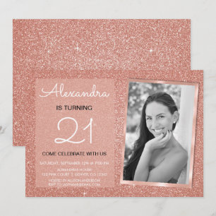 21st Sparkle Rose Gold Blush Pink Photo Invitation