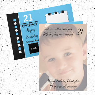 21st still amazing blue and black birthday photo card