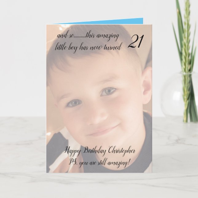 21st still amazing blue and black birthday photo card (Front)