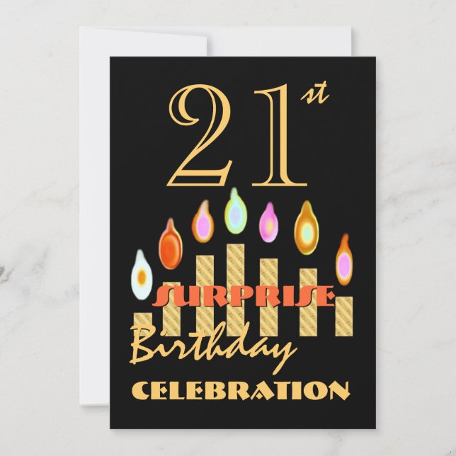 21st SURPRISE Birthday Party Gold Candles Invite (Front)