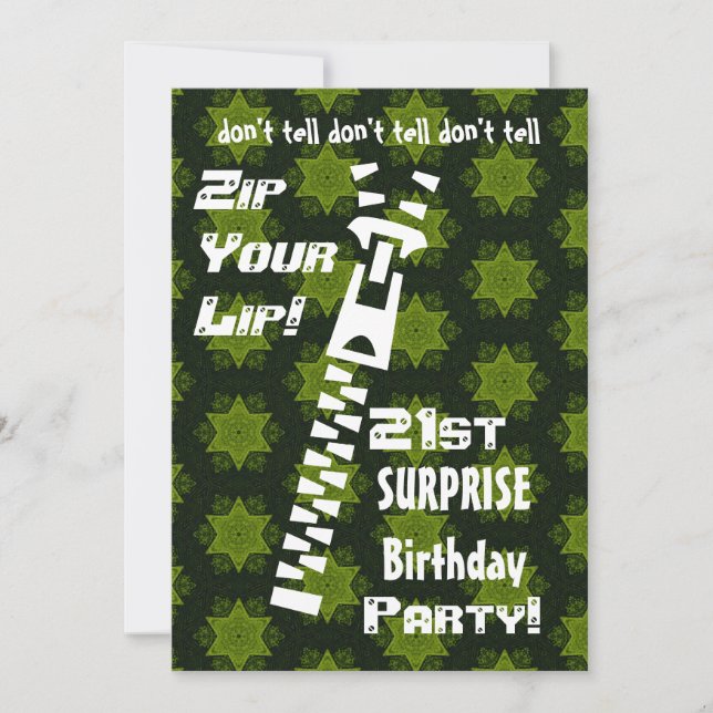 21st SURPRISE Birthday Party Zip Your Lip Stars Invitation (Front)