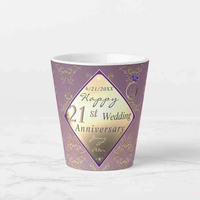 21st Wedding Anniversary 2PhotosBrass and Iolite Latte Mug (Front)