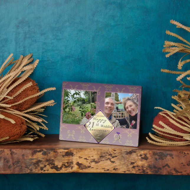 21st Wedding Anniversary 2PhotosBrass and Iolite   Plaque (Side)